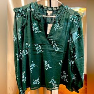 Women’s J. Crew Factory green flowery blouse NWT